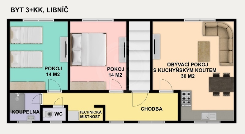 PRONÁJEM ZREKONSTRUOVANÉHO BYTU 3+KK, LIBNÍČ