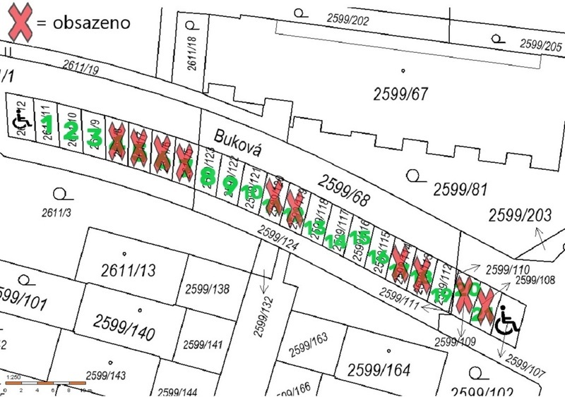 PRODEJ VENKOVNÍCH PARK. STÁNÍ, UL. BUKOVÁ, MLADÉ U ČB